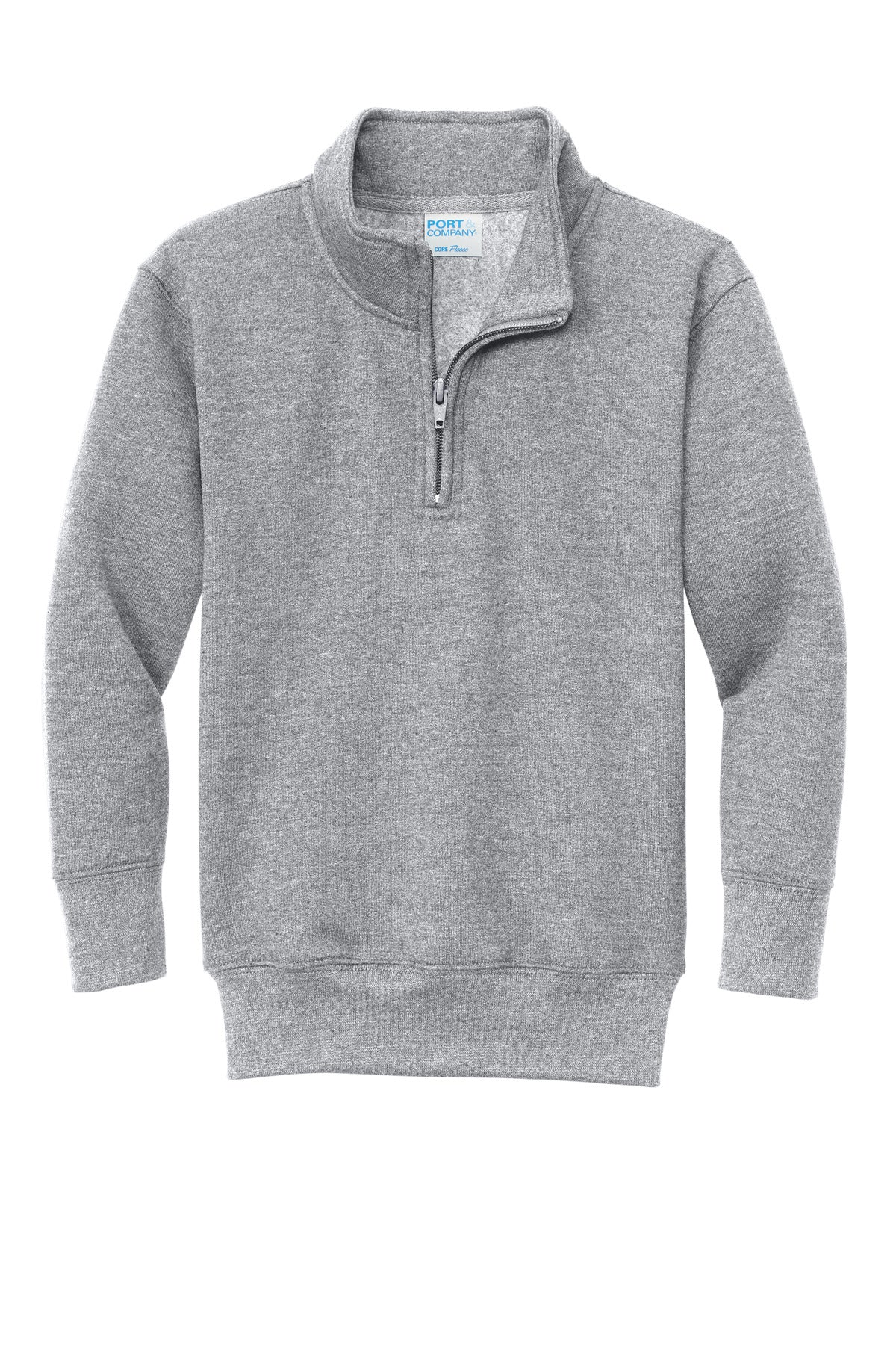 Front View of AthlHthr Port & Co Youth Core Fleece 1/4-Zip Pullover Sweatshirt PC78YQ plain