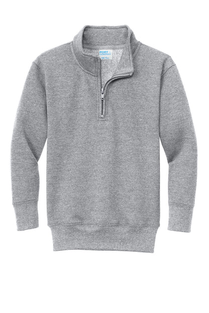 Front View of AthlHthr Port & Co Youth Core Fleece 1/4-Zip Pullover Sweatshirt PC78YQ plain