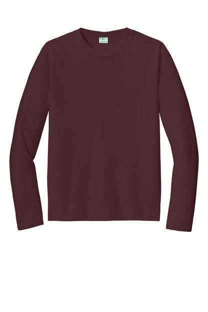 Front View of AthlMaroon Port & Co Long Sleeve Performance Tee. PC380LS plain