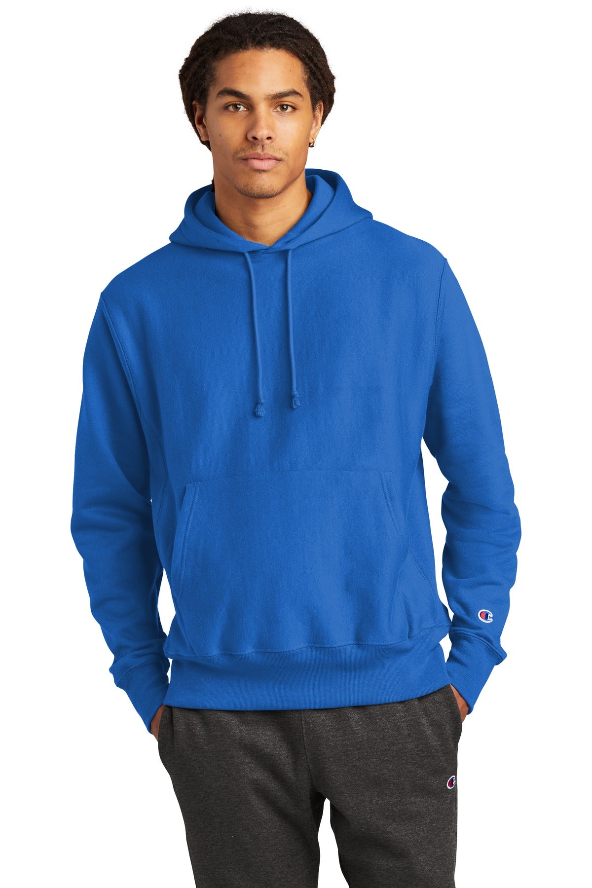Front View of AthlRoyal Champion Reverse Weave Hooded Sweatshirt S101 plain