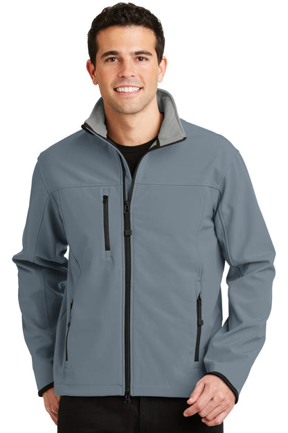 Front View of AtlBlue/Chrome Port Authority Glacier Soft Shell Jacket. J790 plain