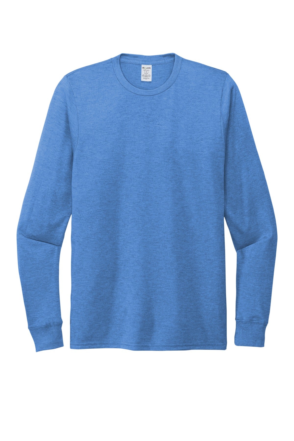 Front View of Azure Blue Allmade Unisex Tri-Blend Long Sleeve Tee AL6004 plain
