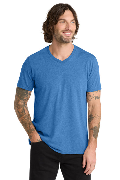 Front View of Azure Blue Allmade Unisex Tri-Blend V-Neck Tee AL2014 plain