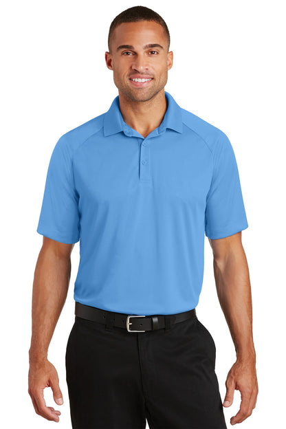 Front View of Azure Blue Port Authority Crossover Raglan Polo. K575 plain