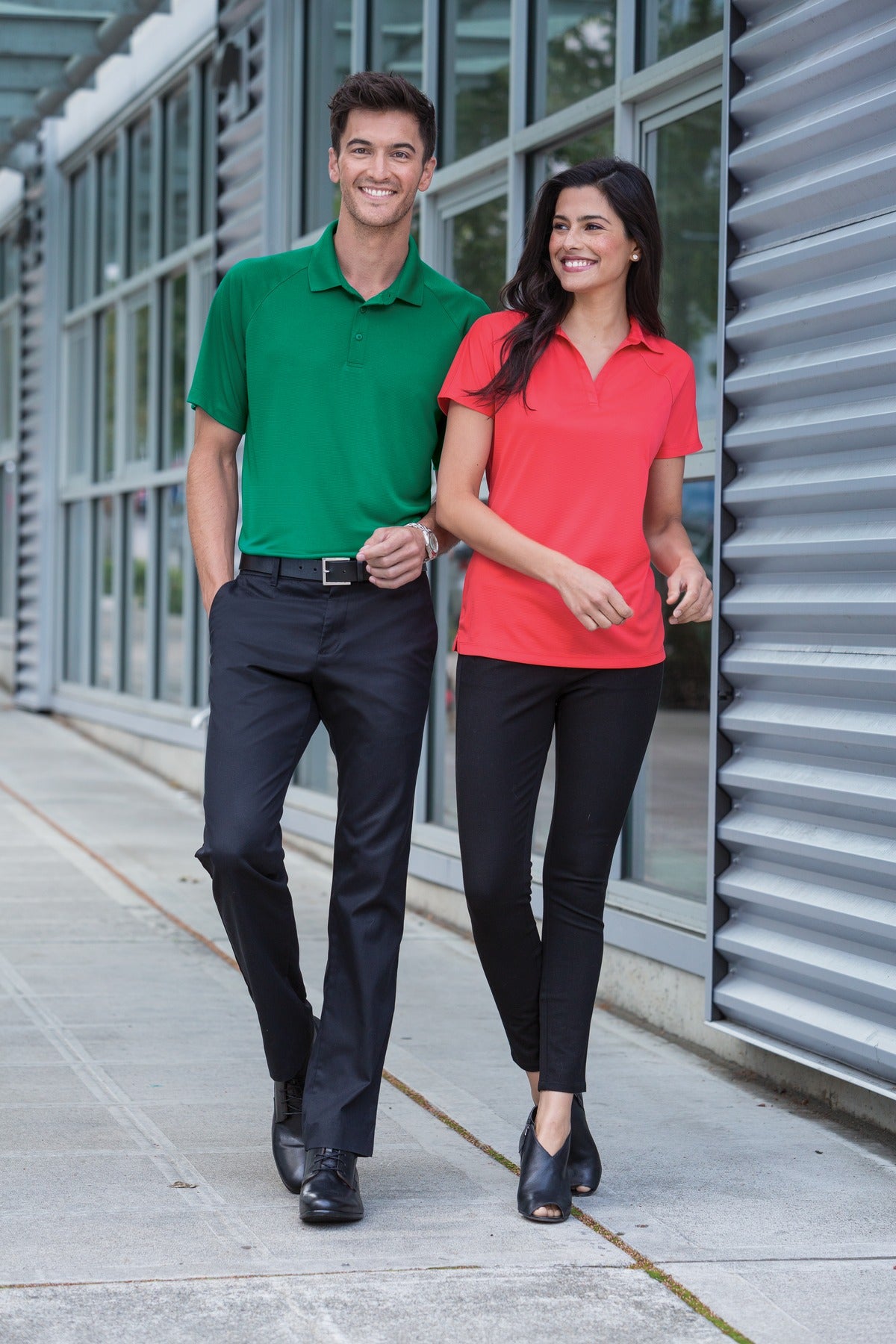 Front View of Azure Blue Port Authority Crossover Raglan Polo. K575 plain