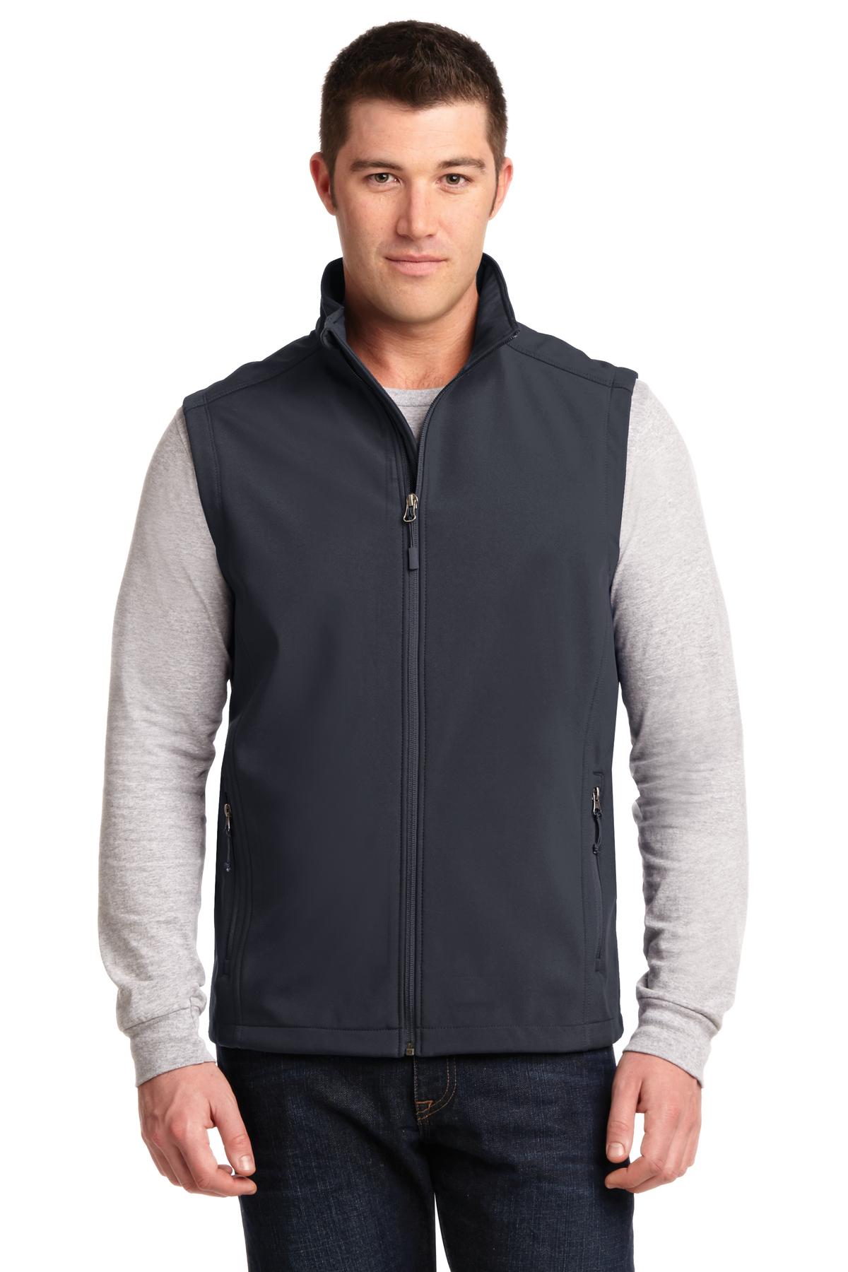 Front View of Batlshp Grey Port Authority Core Soft Shell Vest. J325 plain