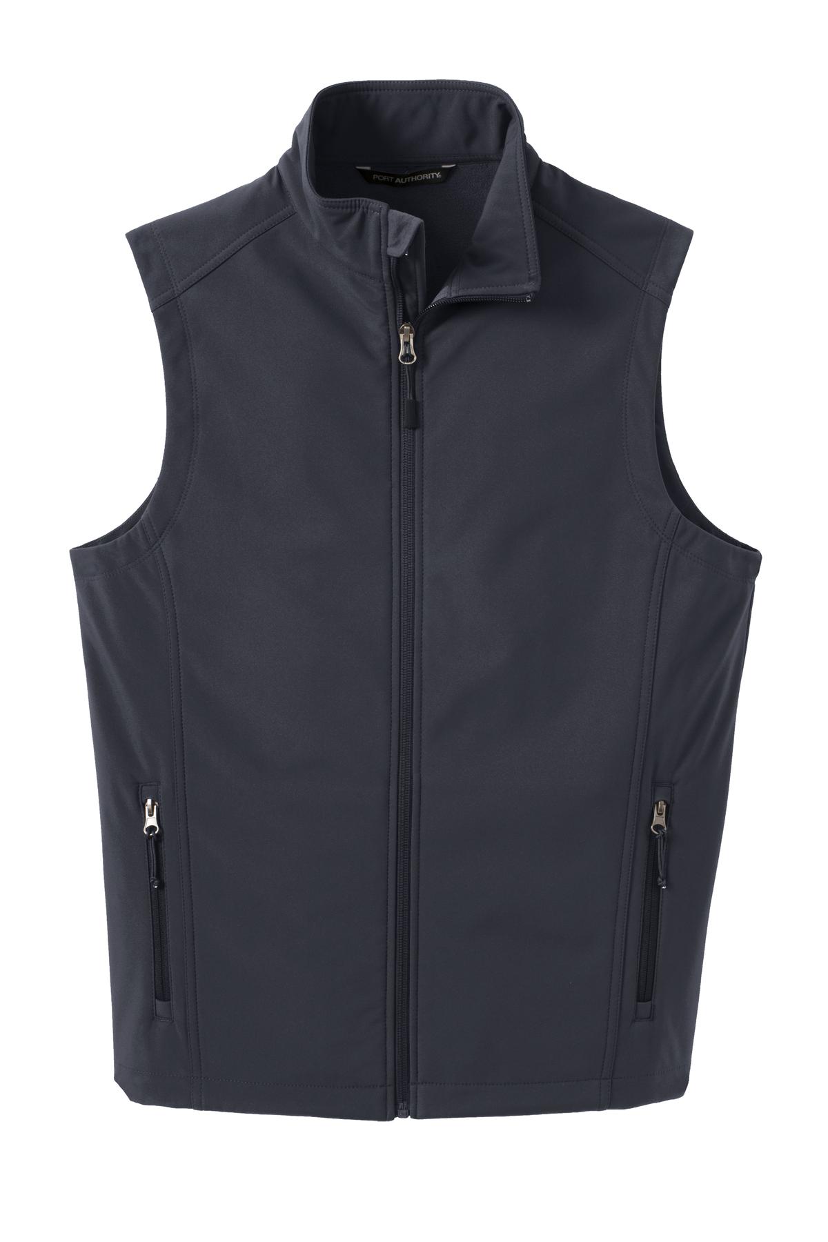 Front View of Batlshp Grey Port Authority Core Soft Shell Vest. J325 plain