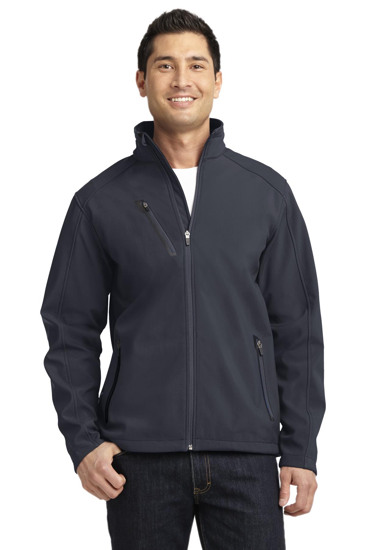 Front View of Batlshp Grey Port Authority Welded Soft Shell Jacket. J324 plain