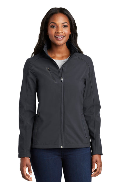 Front View of Batlshp Grey Port Authority Women's Welded Soft Shell Jacket. L324 plain