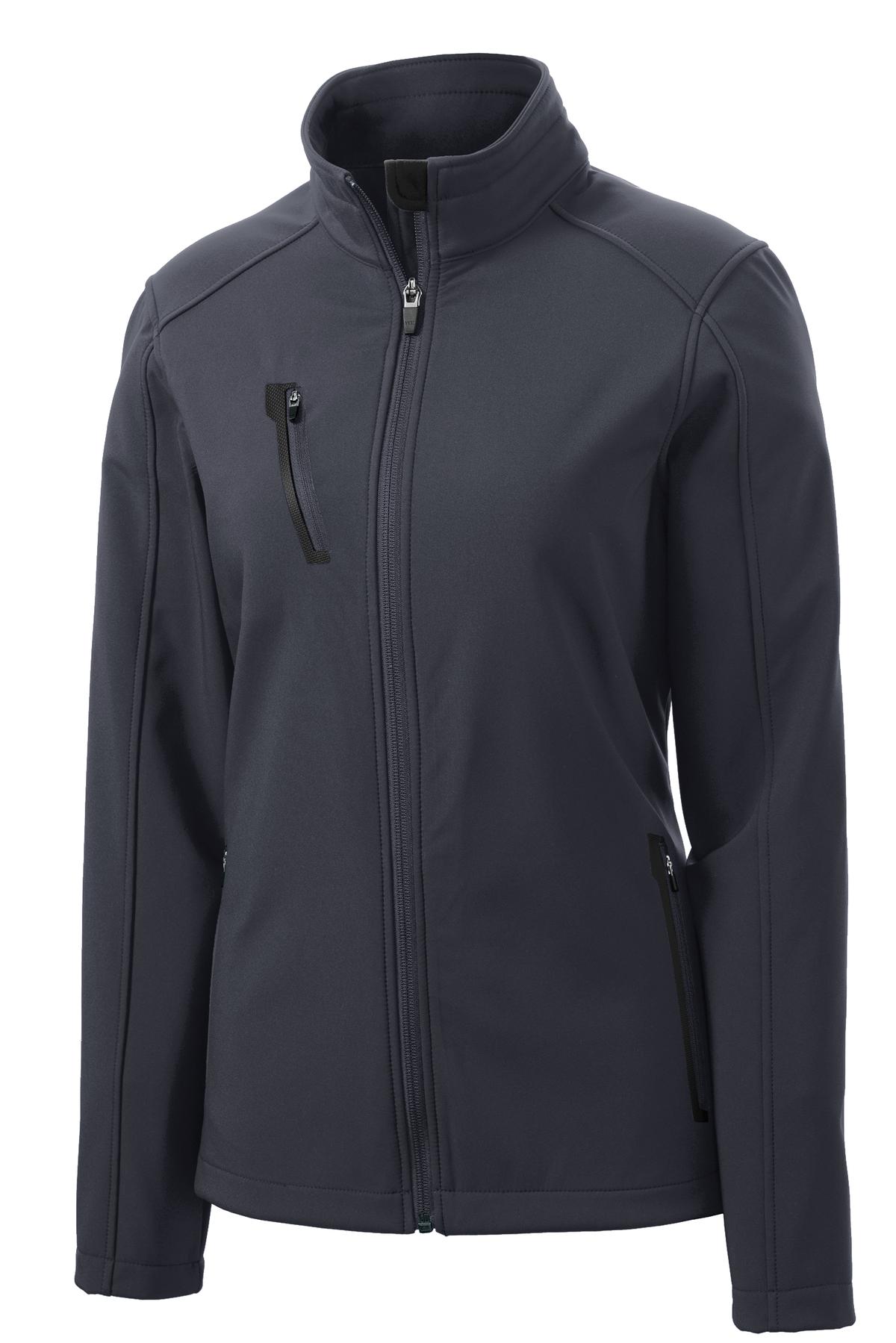 Front View of Batlshp Grey Port Authority Women's Welded Soft Shell Jacket. L324 plain