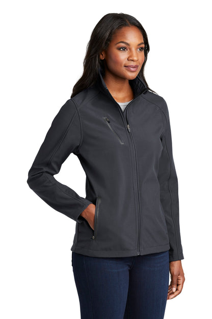 Front View of Batlshp Grey Port Authority Women's Welded Soft Shell Jacket. L324 plain