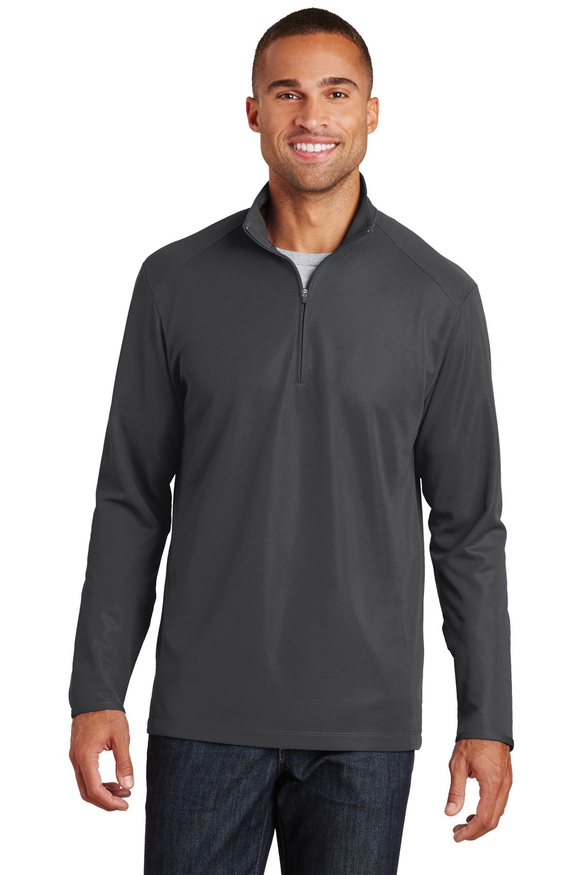 Front View of Battleship Gry Port Authority Pinpoint Mesh 1/2-Zip. K806 plain