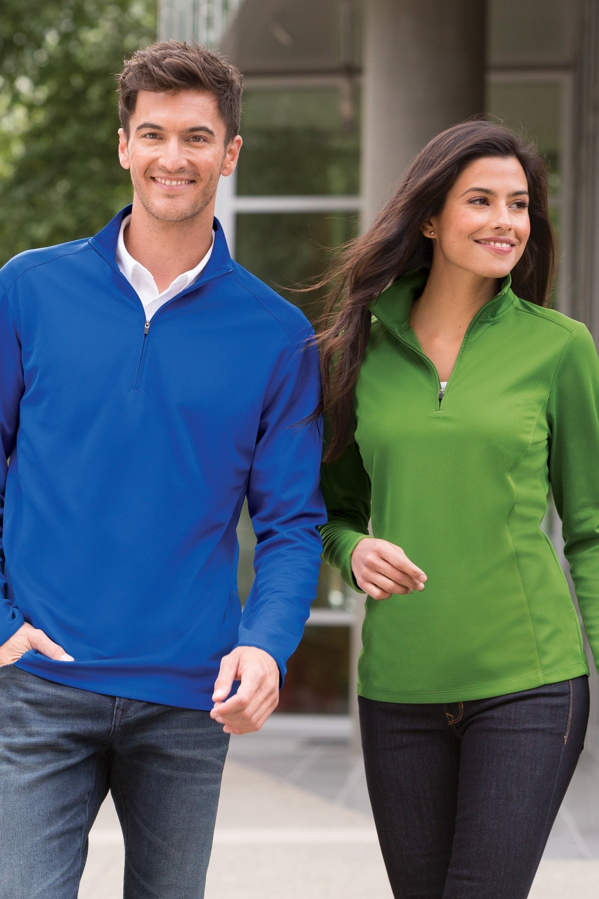 Front View of Battleship Gry Port Authority Pinpoint Mesh 1/2-Zip. K806 plain