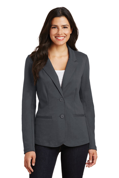 Front View of Battleship Gry Port Authority Women's Knit Blazer. LM2000 plain