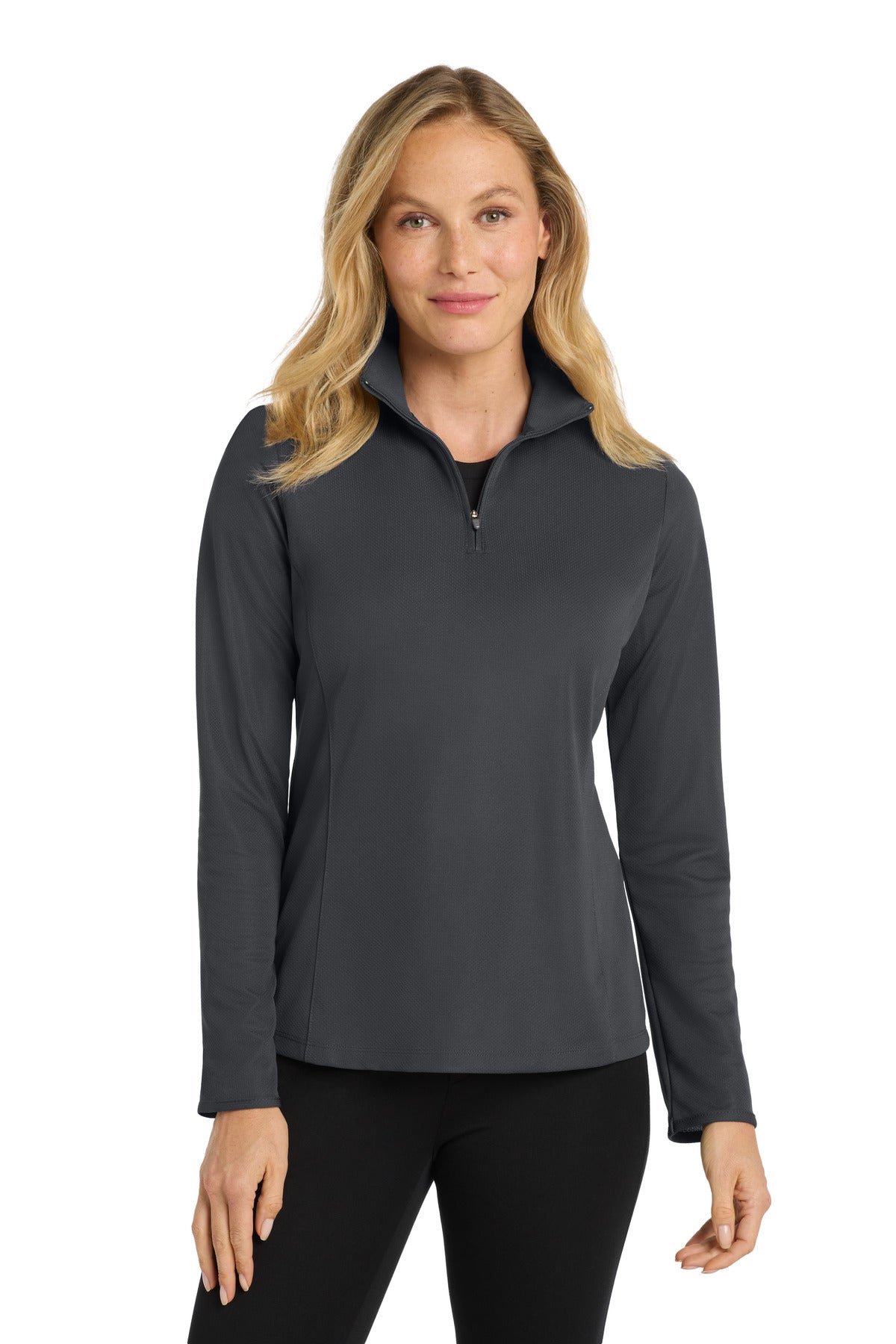 Front View of Battleship Gry Port Authority Women's Pinpoint Mesh 1/2-Zip . L806 plain