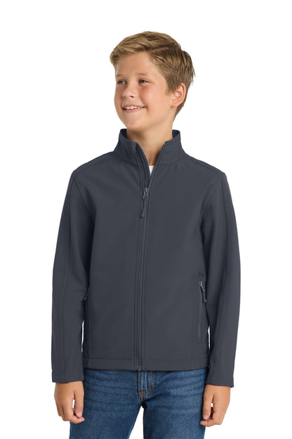 Front View of Battleship Gry Port Authority Youth Core Soft Shell Jacket. Y317 plain