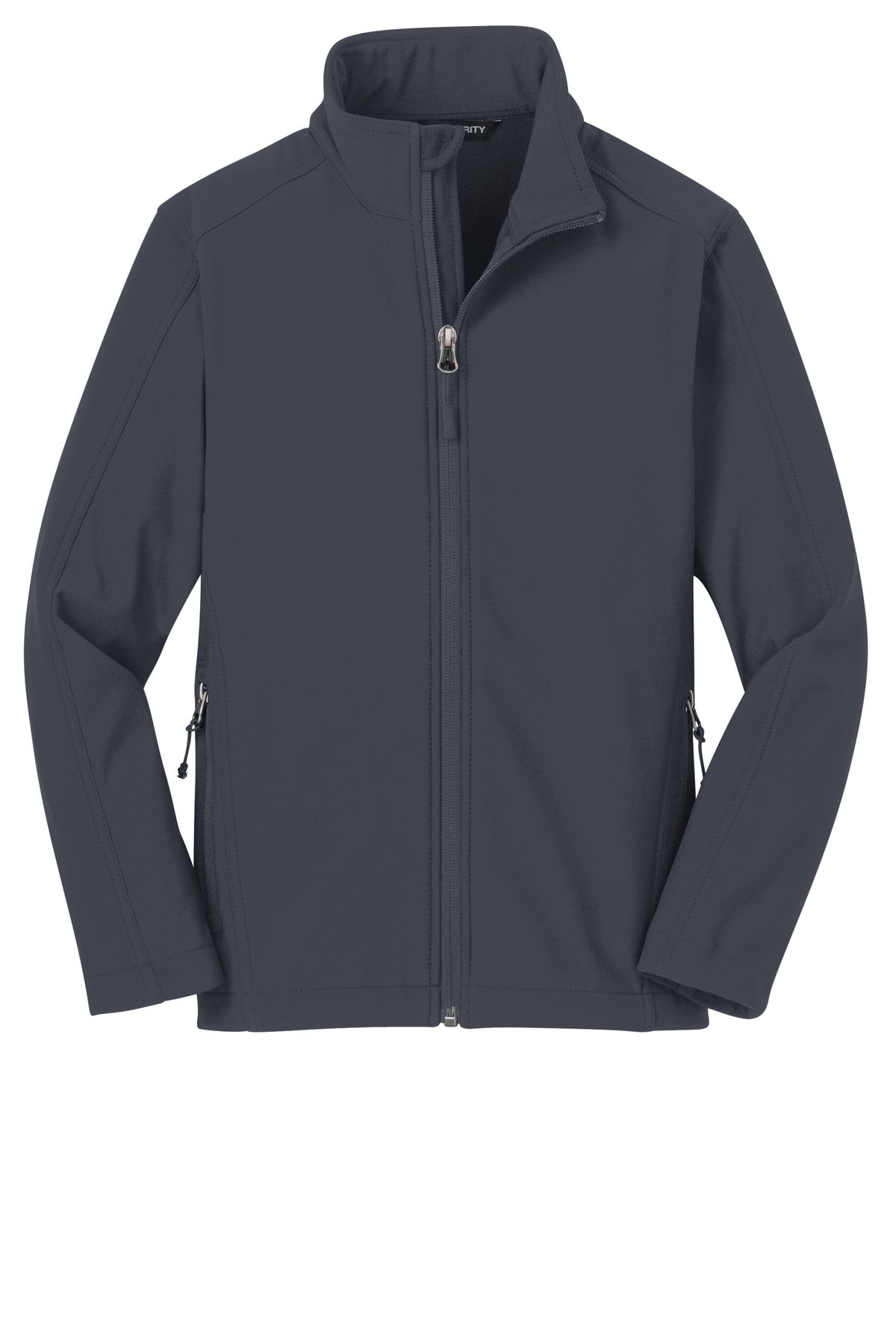Front View of Battleship Gry Port Authority Youth Core Soft Shell Jacket. Y317 plain