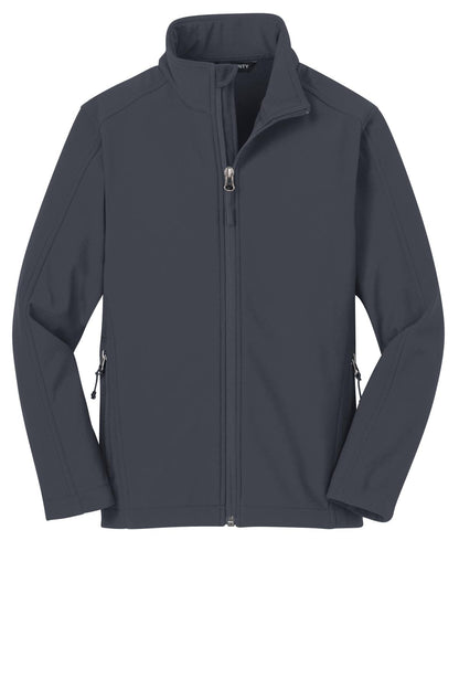 Front View of Battleship Gry Port Authority Youth Core Soft Shell Jacket. Y317 plain