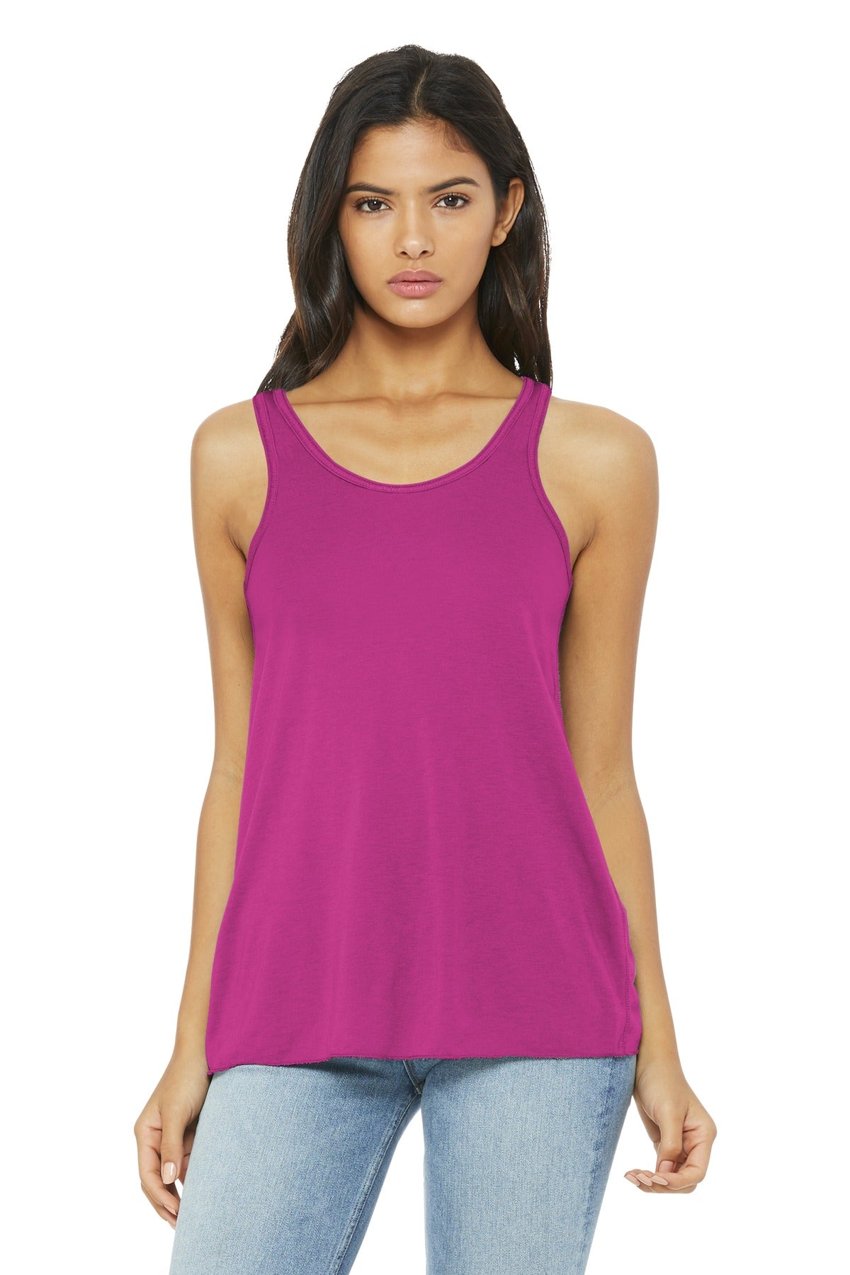 Front View of Berry BELLA+CANVAS Women's Flowy Racerback Tank. BC8800 plain