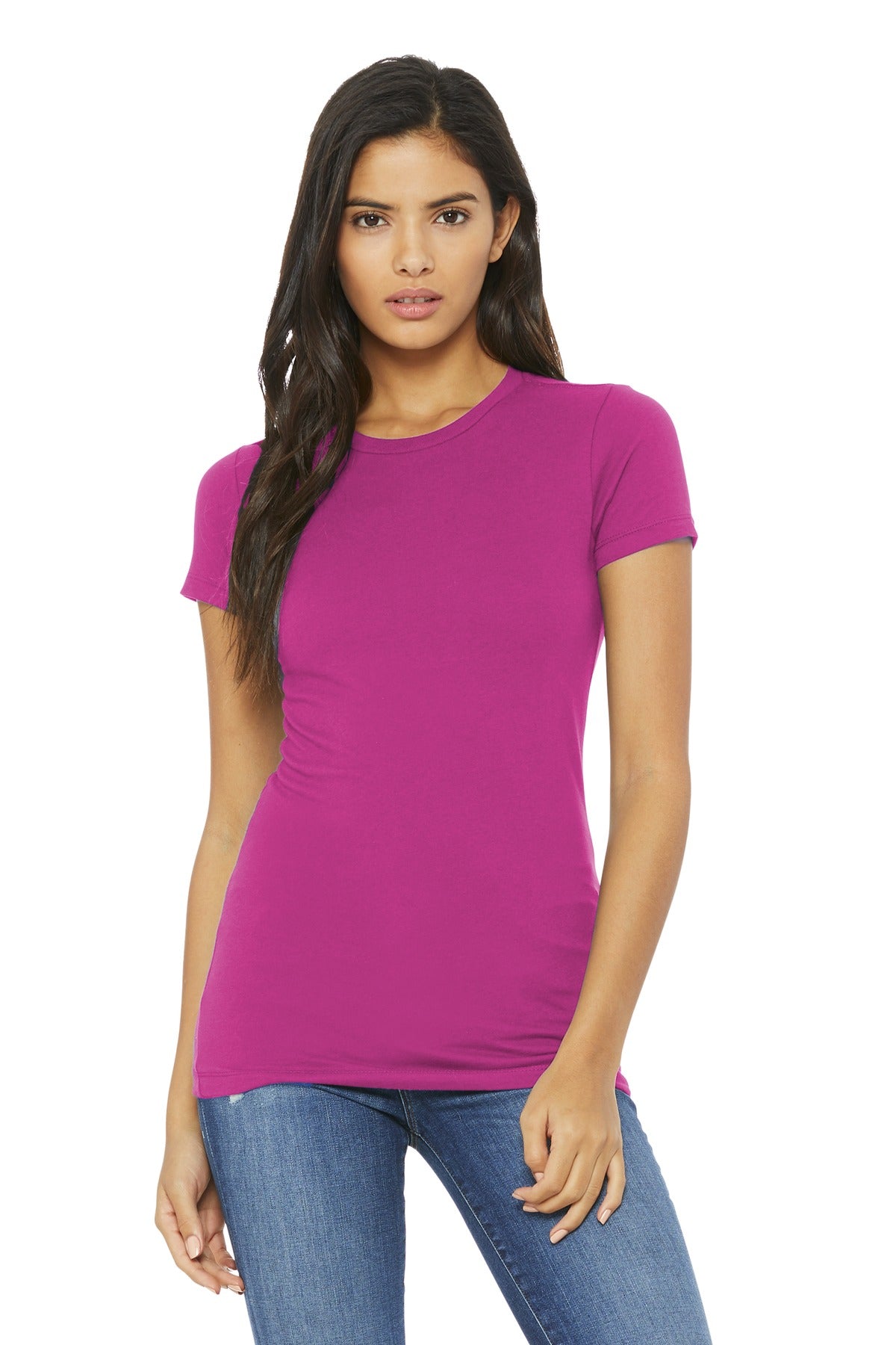 Front View of Berry BELLA+CANVAS Women's Slim Fit Tee. BC6004 plain