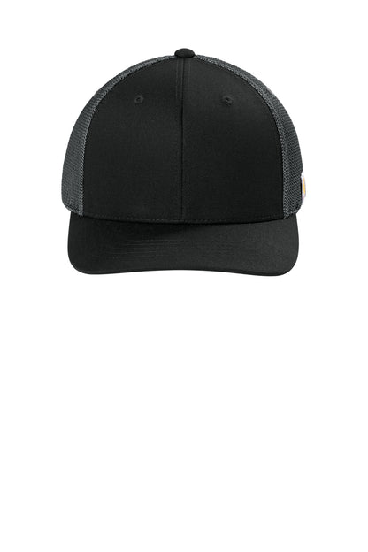 Front View of Bk/AsphGry Carhartt Flexfit 110 Mesh Back Cap CT106577 plain