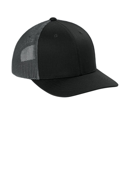 Front View of Bk/AsphGry Carhartt Flexfit 110 Mesh Back Cap CT106577 plain