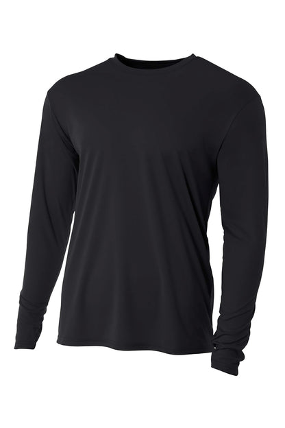 Front View of Black A4 Cooling Performance Long Sleeve Tee A4N3165 plain