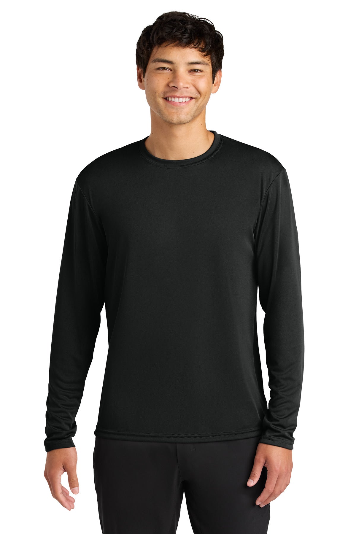 Front View of Black A4 Cooling Performance Long Sleeve Tee A4N3165 plain