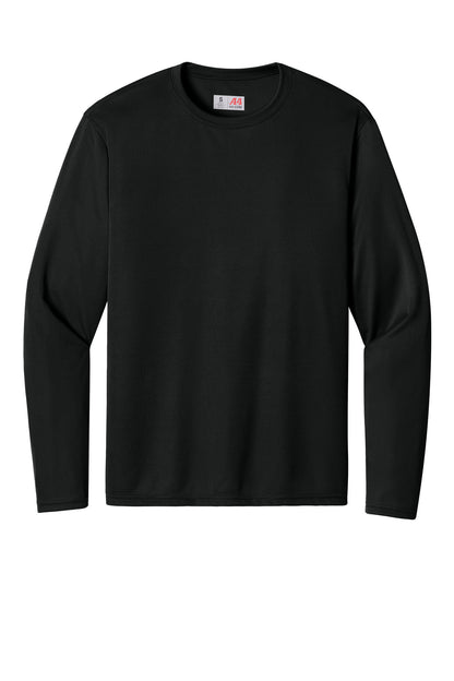 Front View of Black A4 Cooling Performance Long Sleeve Tee A4N3165 plain