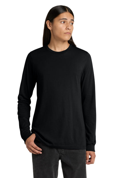 Front View of Black BELLA+CANVAS Unisex Jersey Long Sleeve Tee. BC3501 plain