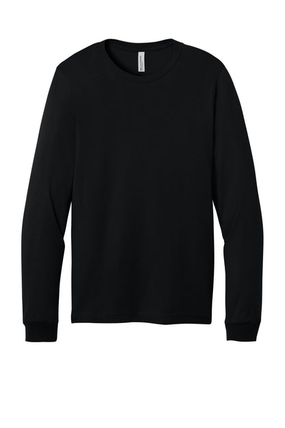 Front View of Black BELLA+CANVAS Unisex Jersey Long Sleeve Tee. BC3501 plain