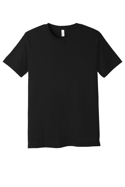 Front View of Black BELLA+CANVAS Unisex Poly-Cotton Short Sleeve Tee. BC3650 plain