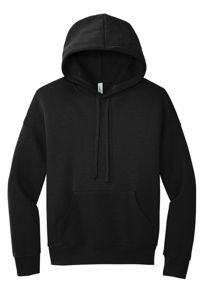 Front View of Black BELLA+CANVAS Unisex Sponge Fleece Pullover DTM Hoodie. BC3729 plain