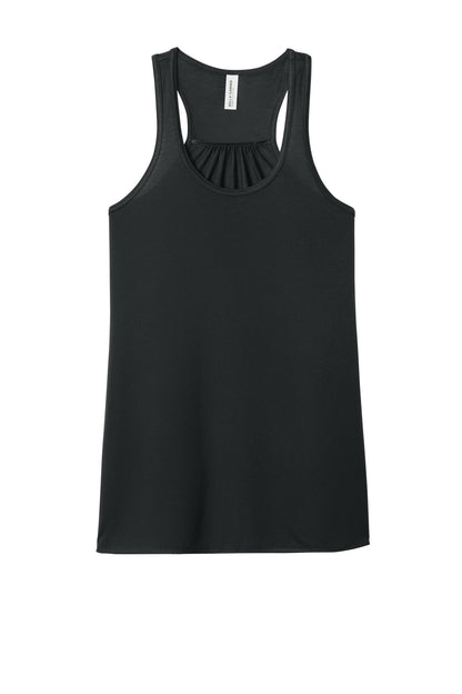 Front View of Black BELLA+CANVAS Women's Flowy Racerback Tank. BC8800 plain