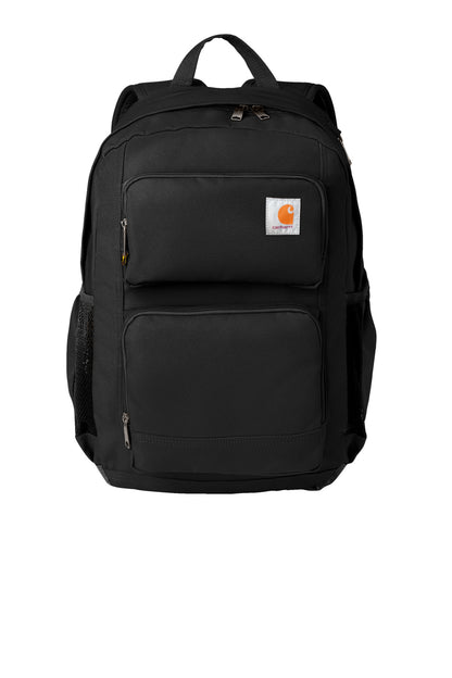 Front View of Black Carhartt 28L Foundry Series Dual-Compartment Backpack CTB0000486 plain