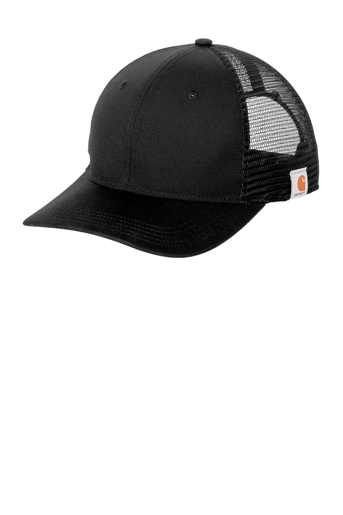Front View of Black Carhartt Canvas Mesh Back Cap CT105298 plain