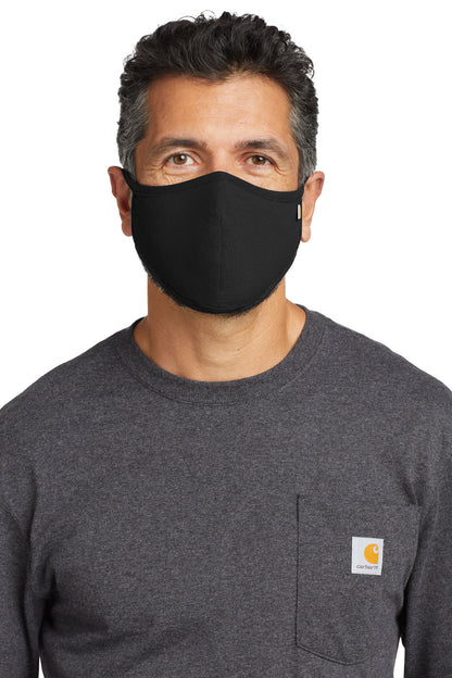 Front View of Black Carhartt Cotton Ear Loop Face Mask (3 pack) CT105160 plain
