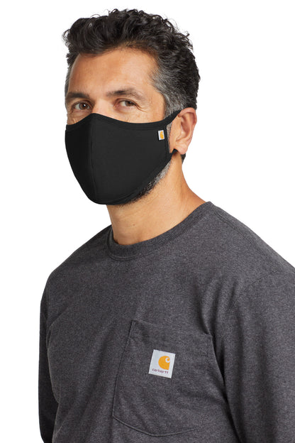Front View of Black Carhartt Cotton Ear Loop Face Mask (3 pack) CT105160 plain