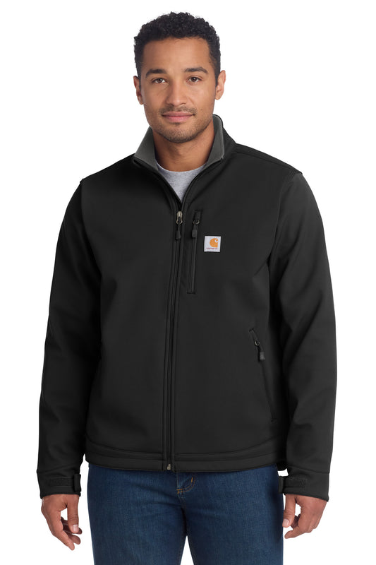 Front View of Black Carhartt Crowley Soft Shell Jacket. CT102199 plain