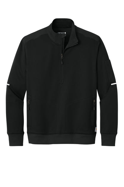 Front View of Black Carhartt FLD & RSCU 1/2-Zip Mid-Layer CTC86912 plain