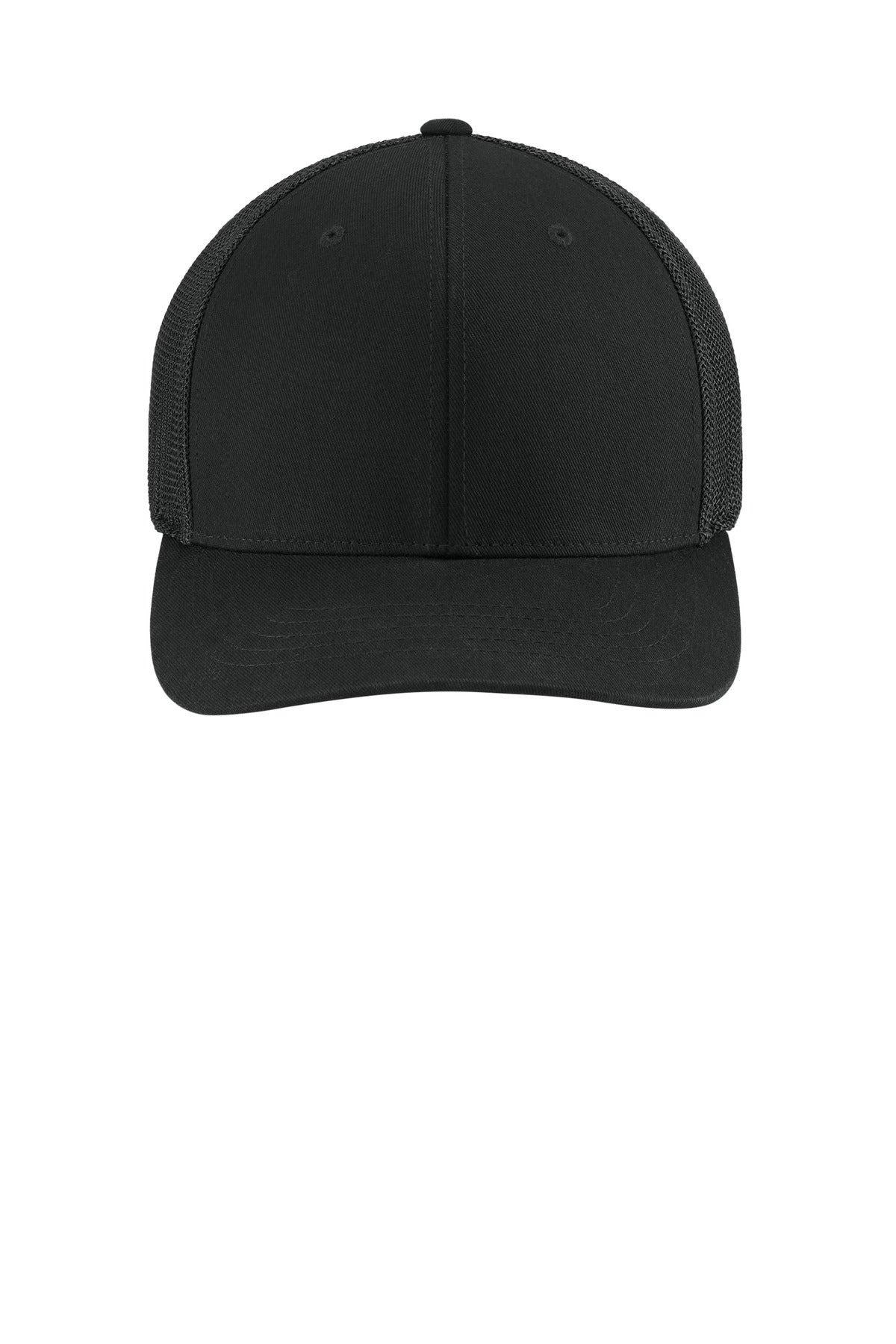 Front View of Black Carhartt Flexfit 110 Mesh Back Cap CT106577 plain