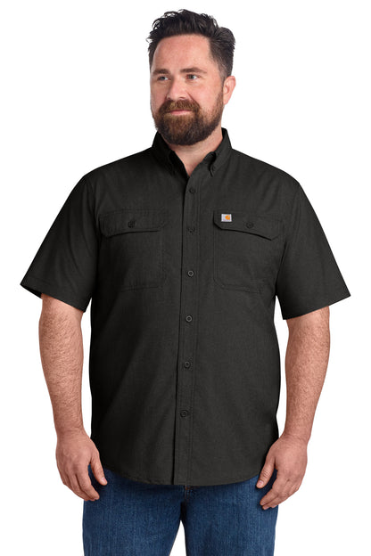 Front View of Black Carhartt Force Solid Short Sleeve Shirt CT105292 plain