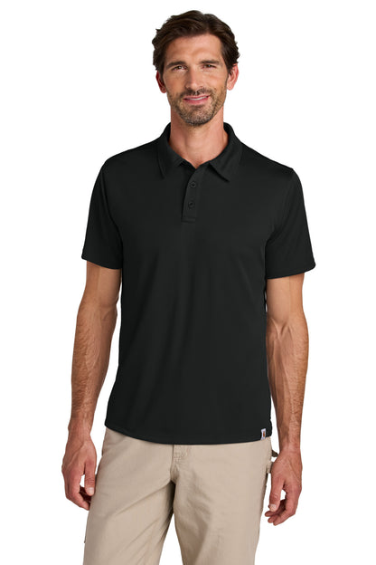 Front View of Black Carhartt Force Sun Defender Polo CT106899 plain
