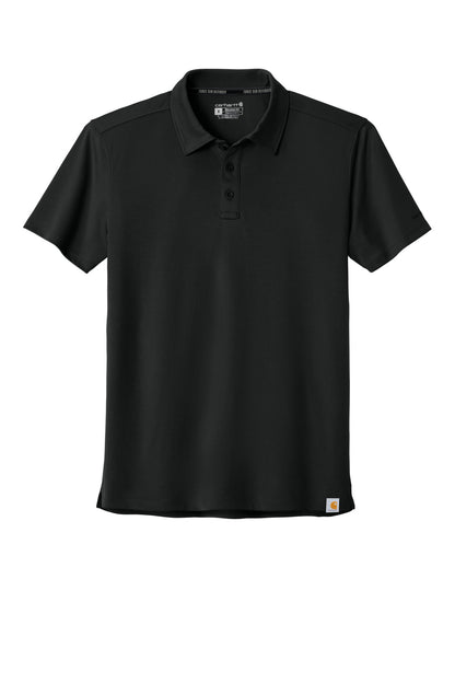 Front View of Black Carhartt Force Sun Defender Polo CT106899 plain