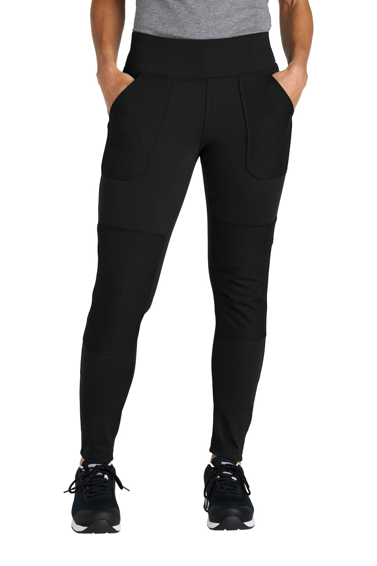 Front View of Black Carhartt Force Women's Midweight Utility Legging CT102482 plain