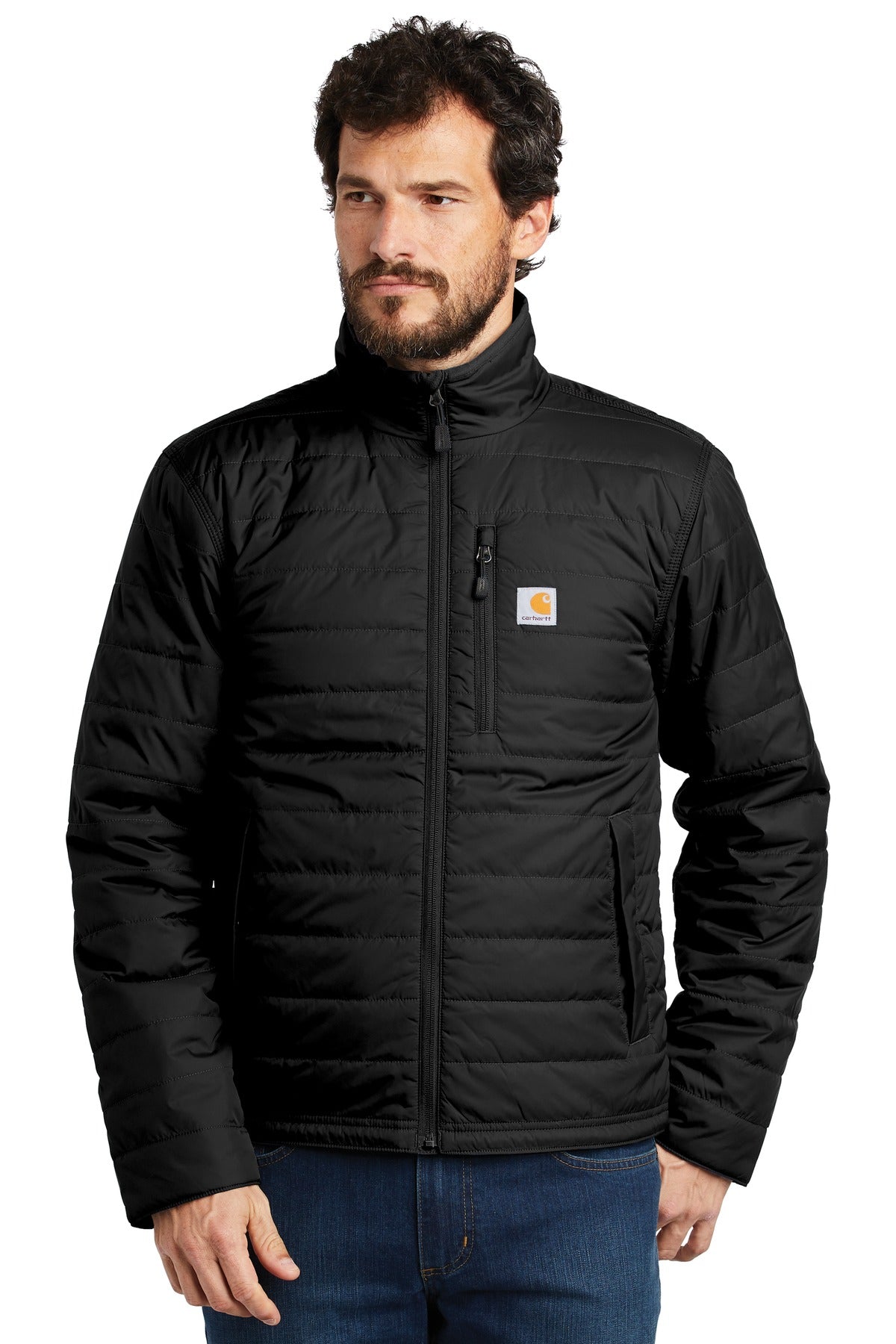 Front View of Black Carhartt Gilliam Jacket. CT102208 plain
