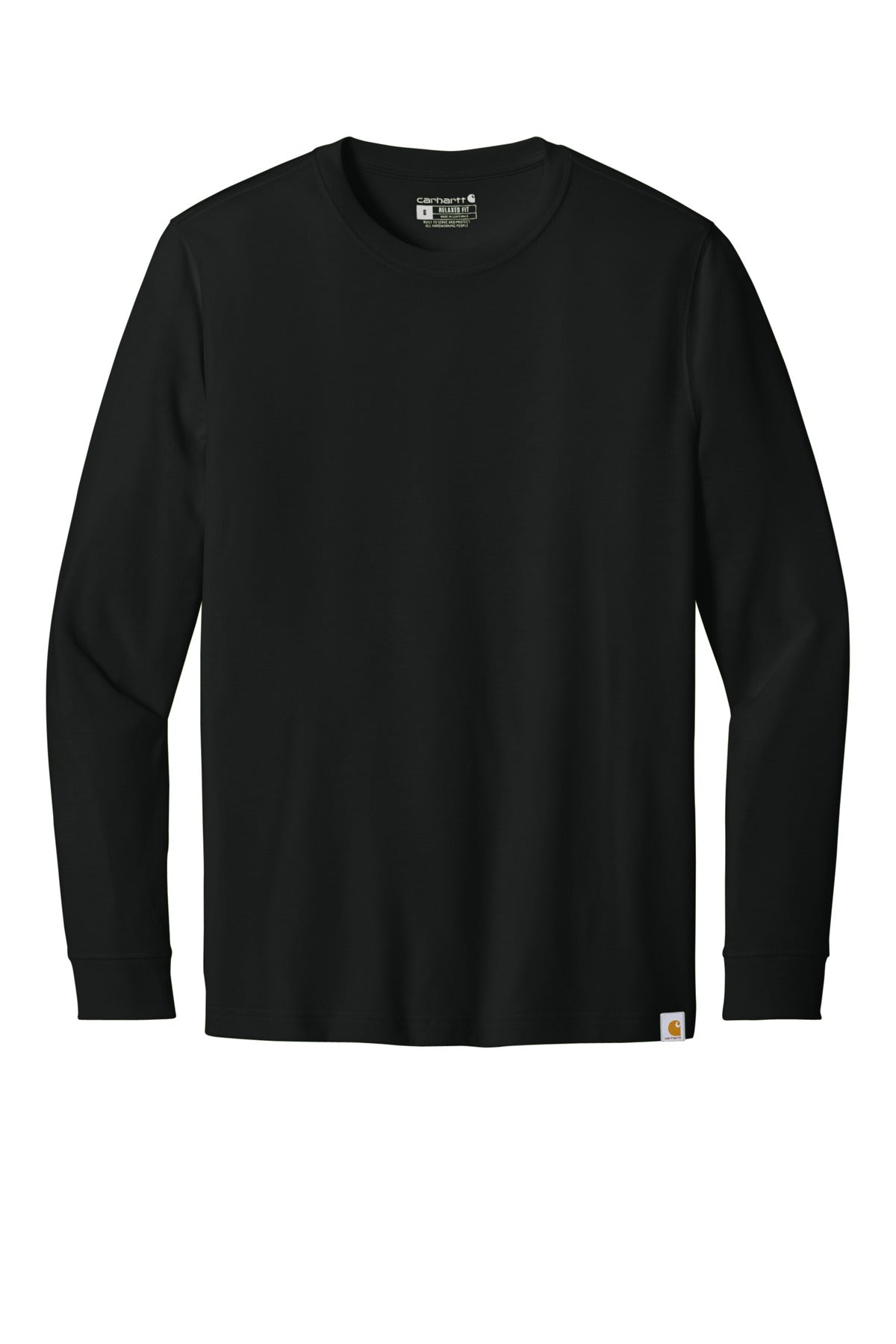 Front View of Black Carhartt Long Sleeve T-Shirt CT106921 plain