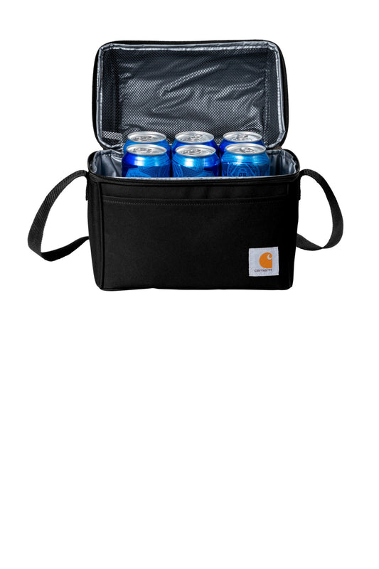 Front View of Black Carhartt Lunch 6-Can Cooler. CT89251601 plain