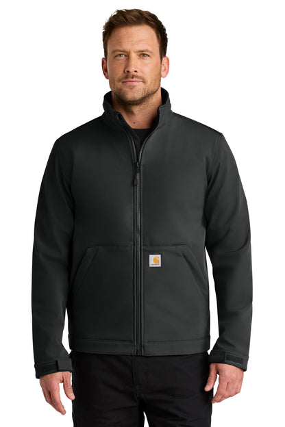 Front View of Black Carhartt Rain Defender Soft Shell Jacket CT106438 plain