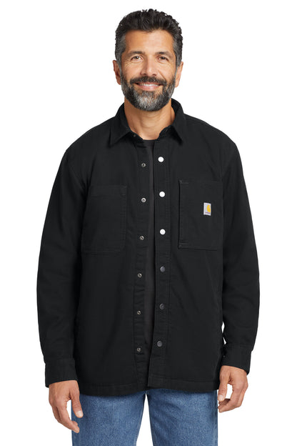 Front View of Black Carhartt Rugged Flex Fleece-Lined Shirt Jac CT105532 plain